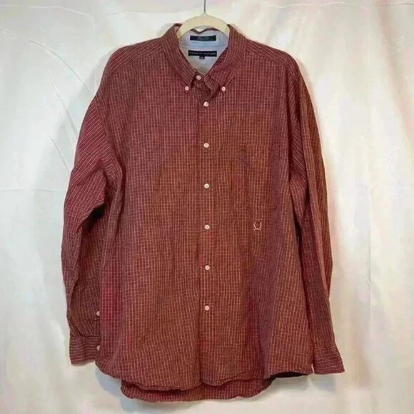 MENS TOMMY HILFIGER DRESS SHIRT PLAID LONG SLEEVE BUTTON DOWN COLLAR SIZE XXL - Picture 1 of 6